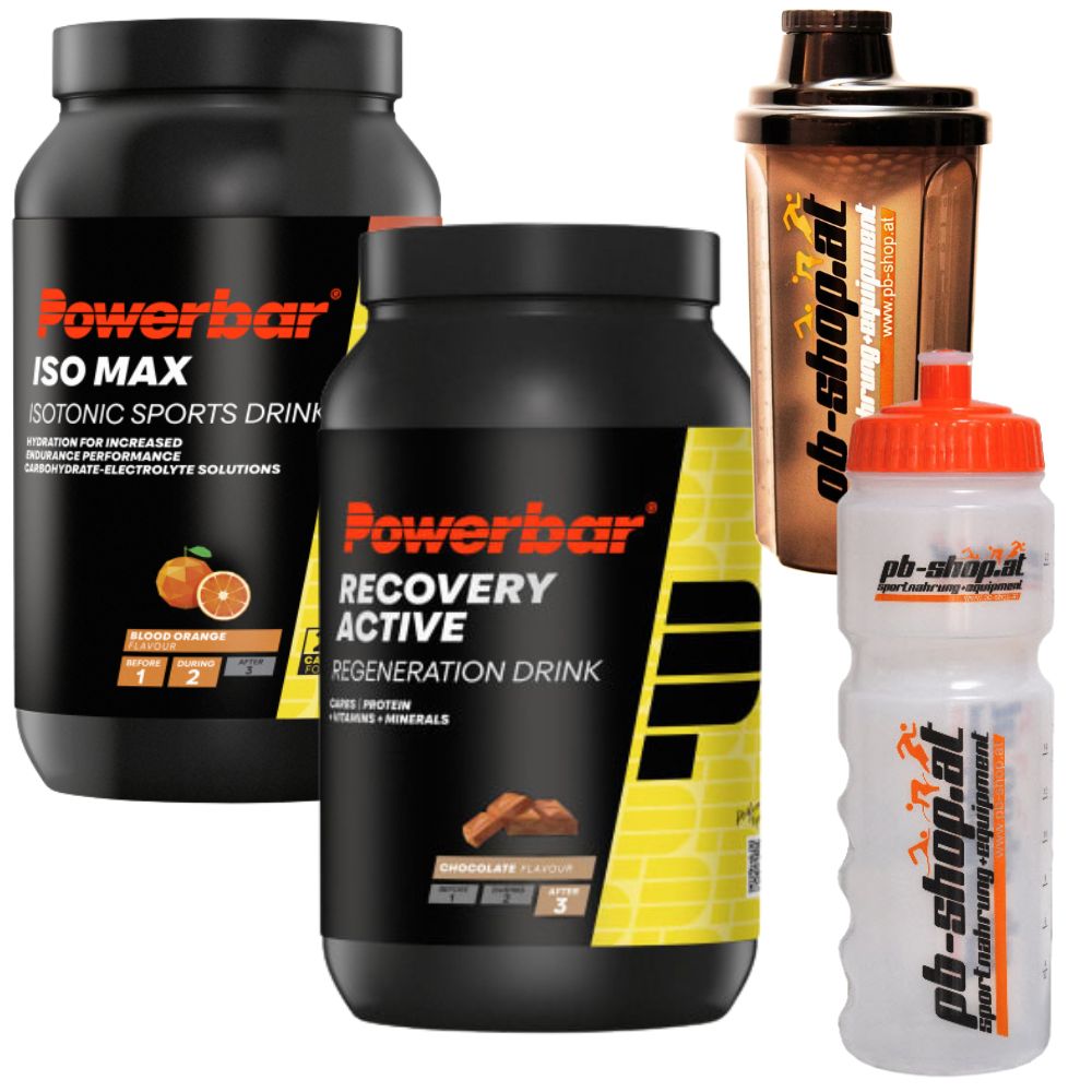 PowerBar IsoMax 1,2 kg puszka + Recovery 1,2 kg puszka w zestawie z bidonem + shakerem