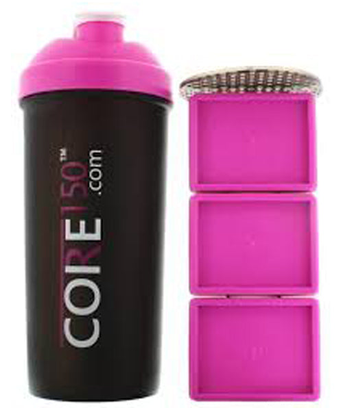 Core 150 1-litrowy shaker białkowy z 3 przegródkami na proszek, różowy