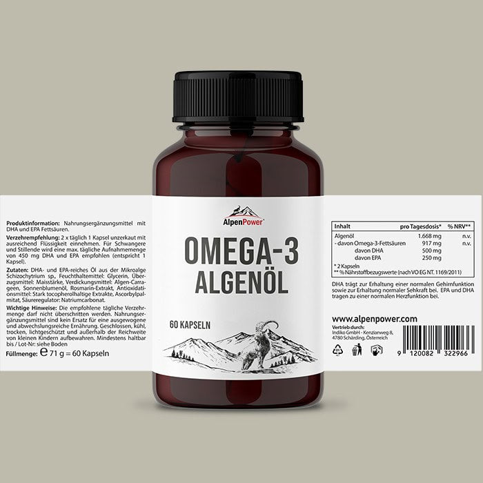 AlpenPower Omega 3 Olej z alg wegański Forte 60 kapsułek