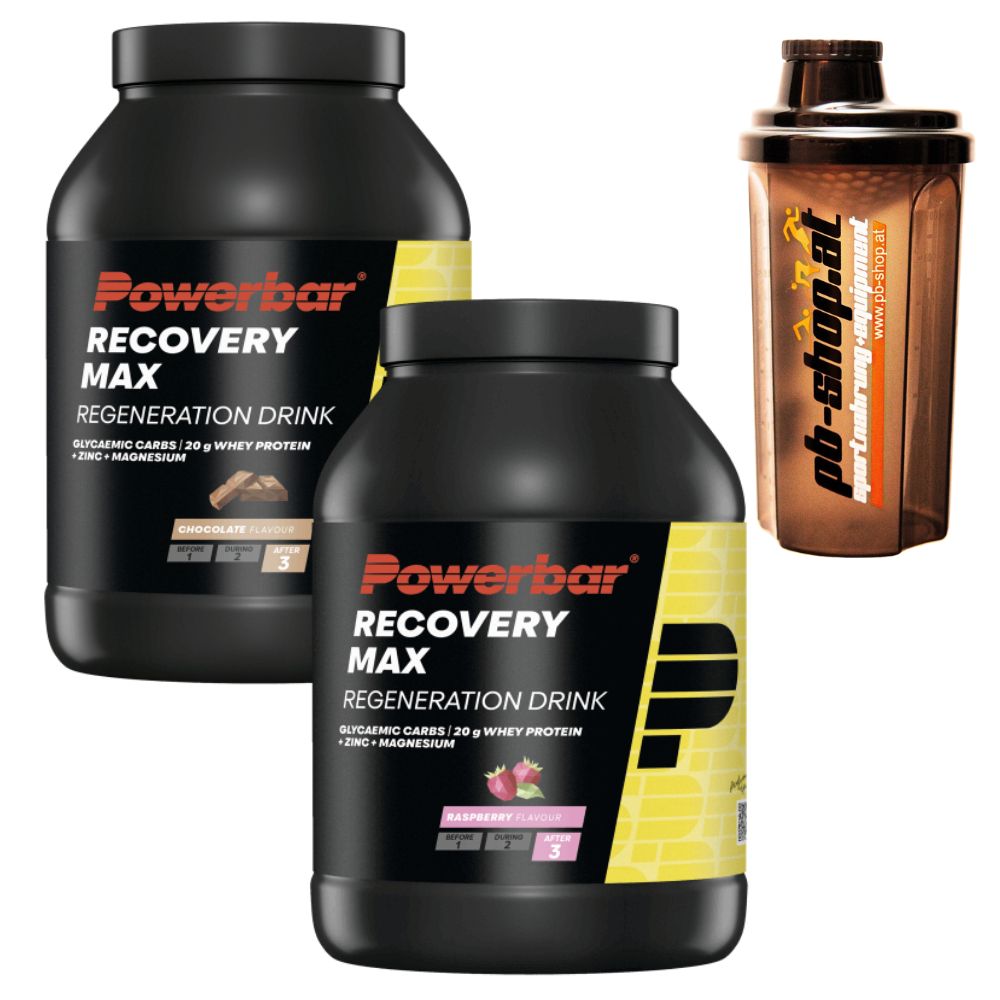 2 puszki PowerBar Recovery Max 1144 g wraz z shakerem
