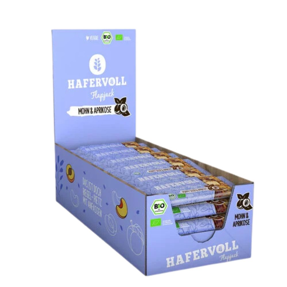 Hafervoll Organic Flapjack Riegel 18er Box Mohn-Aprikose MHD 10-2026