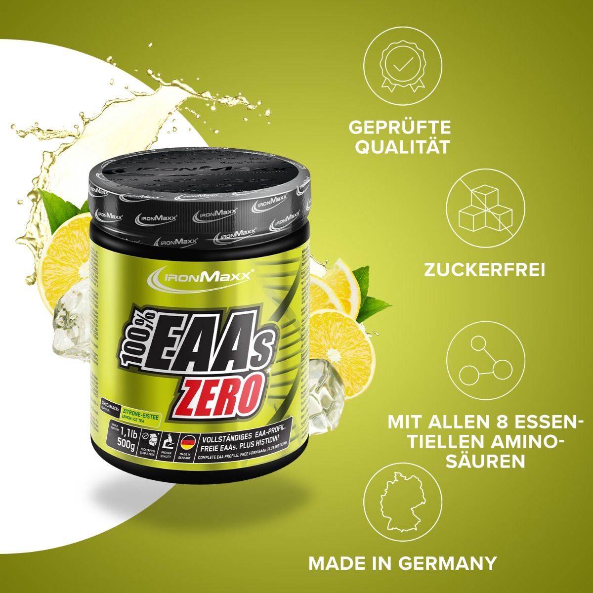 Ironmaxx 100% EAAs Zero Lemon Ice Tea 500g Puszka