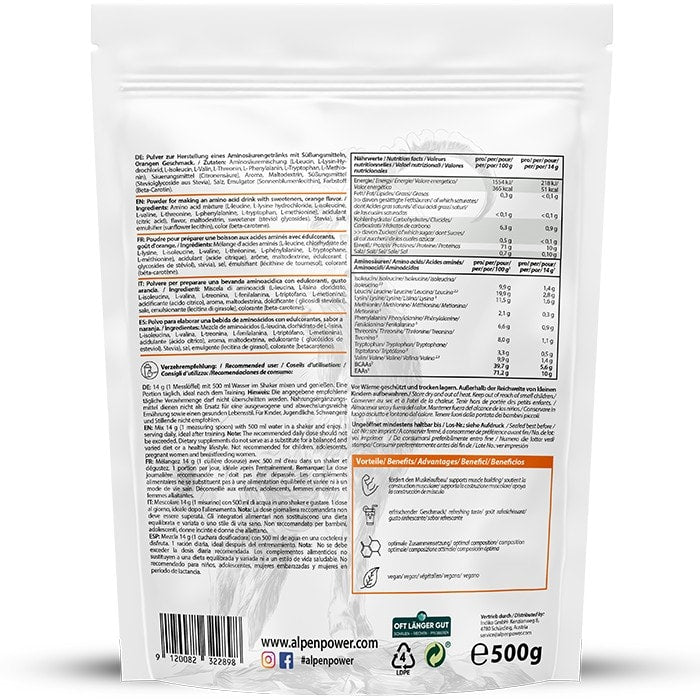 AlpenPower EAA Niezbędne Aminokwasy 500g Woreczek