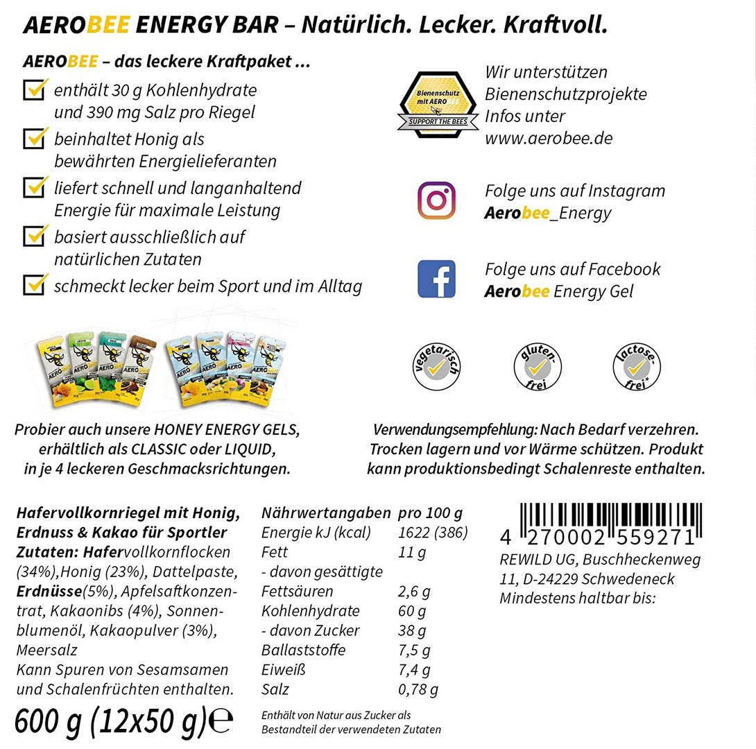 AEROBEE Honey Energy Bar Orzech Ziemny Kakao