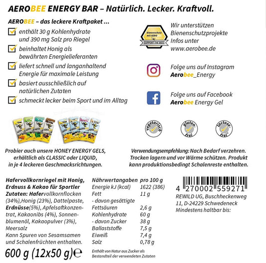 AEROBEE Miodowy Baton Energetyczny Orzech Ziemny Kakao Pudełko 12 szt.