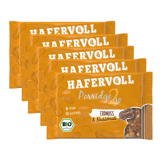 Hafervoll Porridge2go Wegański baton bio, zestaw 5 sztuk
