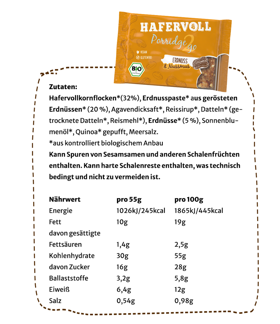 Hafervoll Porridge2go Wegański baton bio, zestaw 5 sztuk