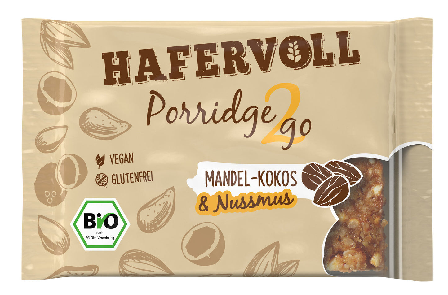 Hafervoll Porridge2go Wegański baton bio, zestaw 5 sztuk