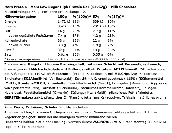 Mars HiProtein Low Sugar batoniki, pudełko 12 sztuk