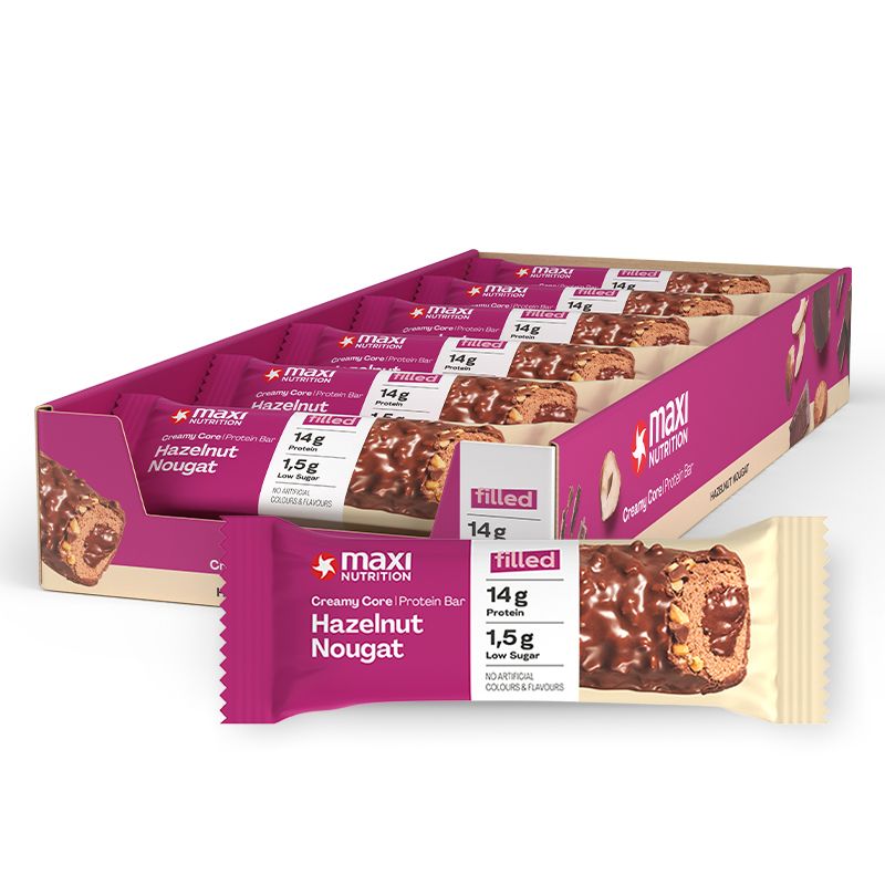Maxi Nutrition Creamy Core Protein Bar, opakowanie 12 sztuk, orzechowo-karmelowy, najlepiej spożyć przed 07-2026