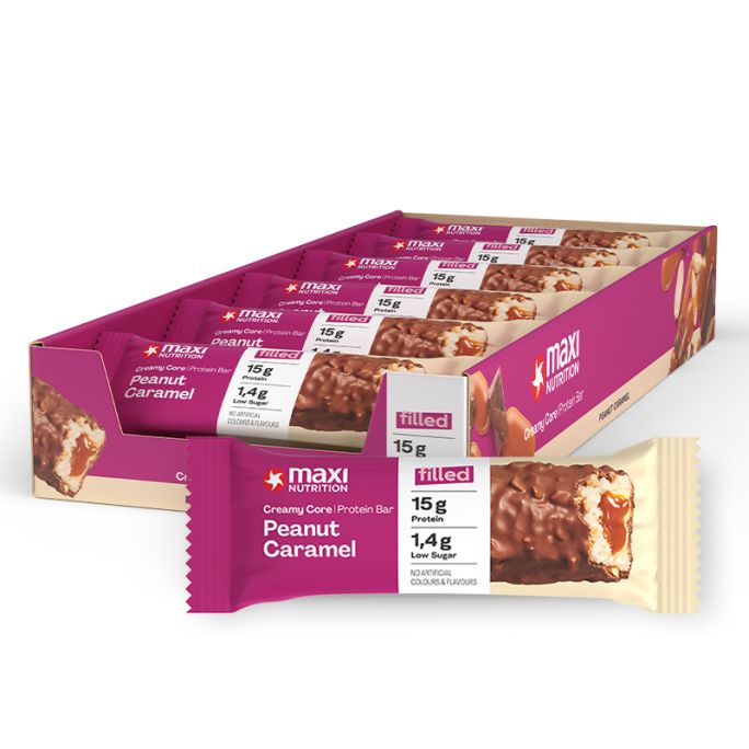 Maxi Nutrition Creamy Core Protein Bar, opakowanie 12 sztuk, orzechowo-karmelowy, najlepiej spożyć przed 07-2026