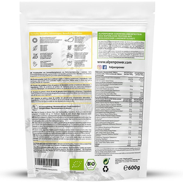 AlpenPower Bio białko słonecznikowe z nasion słonecznika 600 g